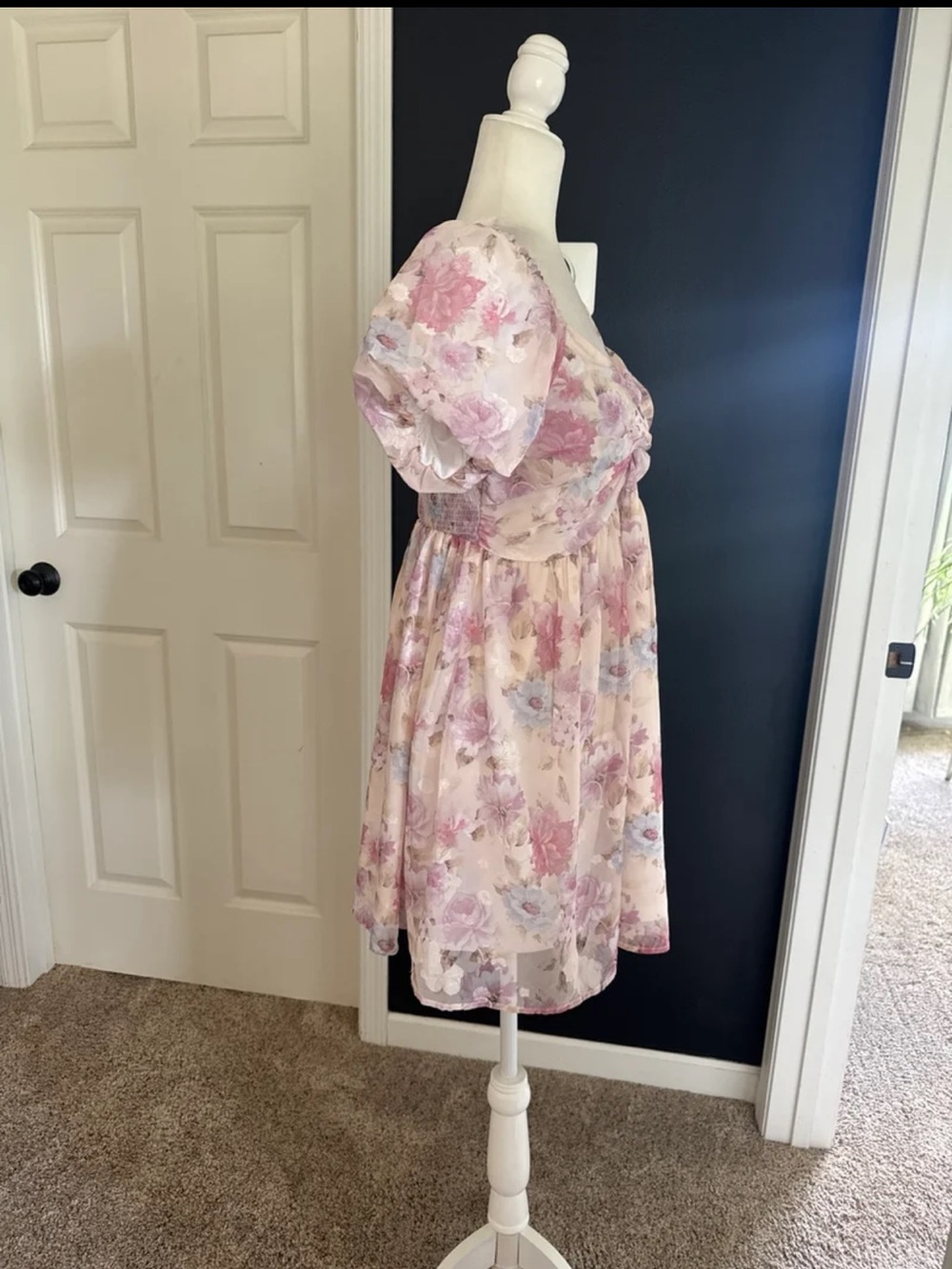 Lulus Fresh Florals Cream Floral Print Puff Sleeve Mini Dress Size Medium - Picture 9 of 12